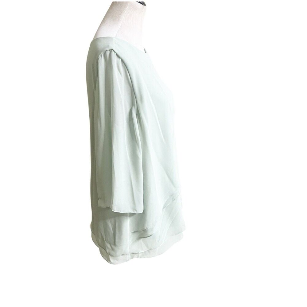 Number Sea Women’s Ruffled 3/4 Blouse Size 12 Seafoam Zipper Back Office Dressy - Picture 4 of 14